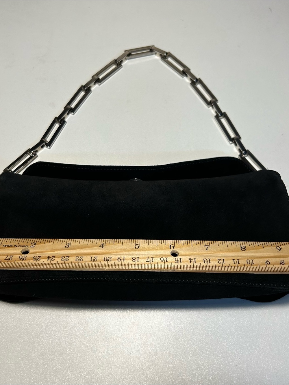 Nina Ricci Black Suede Shoulder Bag with Silver Chain Strap Party Event bag - Picture 9 of 12